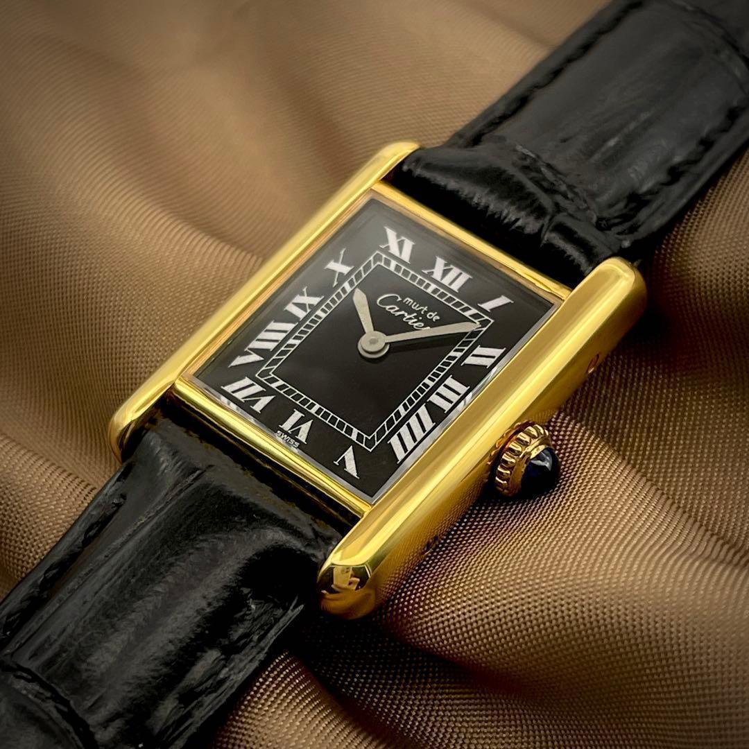 T145 カルティエ ヴェルメイユ マストタンクSM オニキスローマン 手巻き