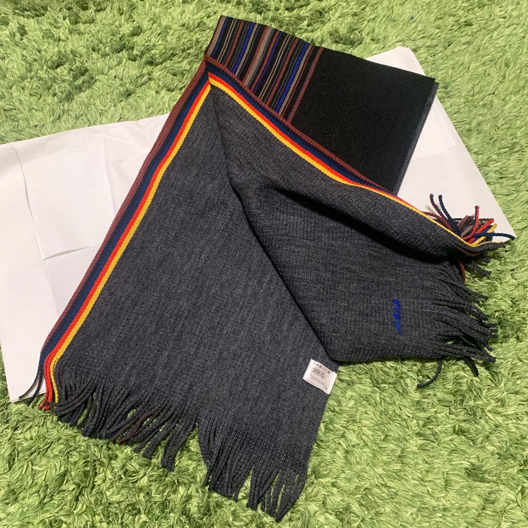 【ポールスミス】ハーフストライプ ラッセル マフラー 黒