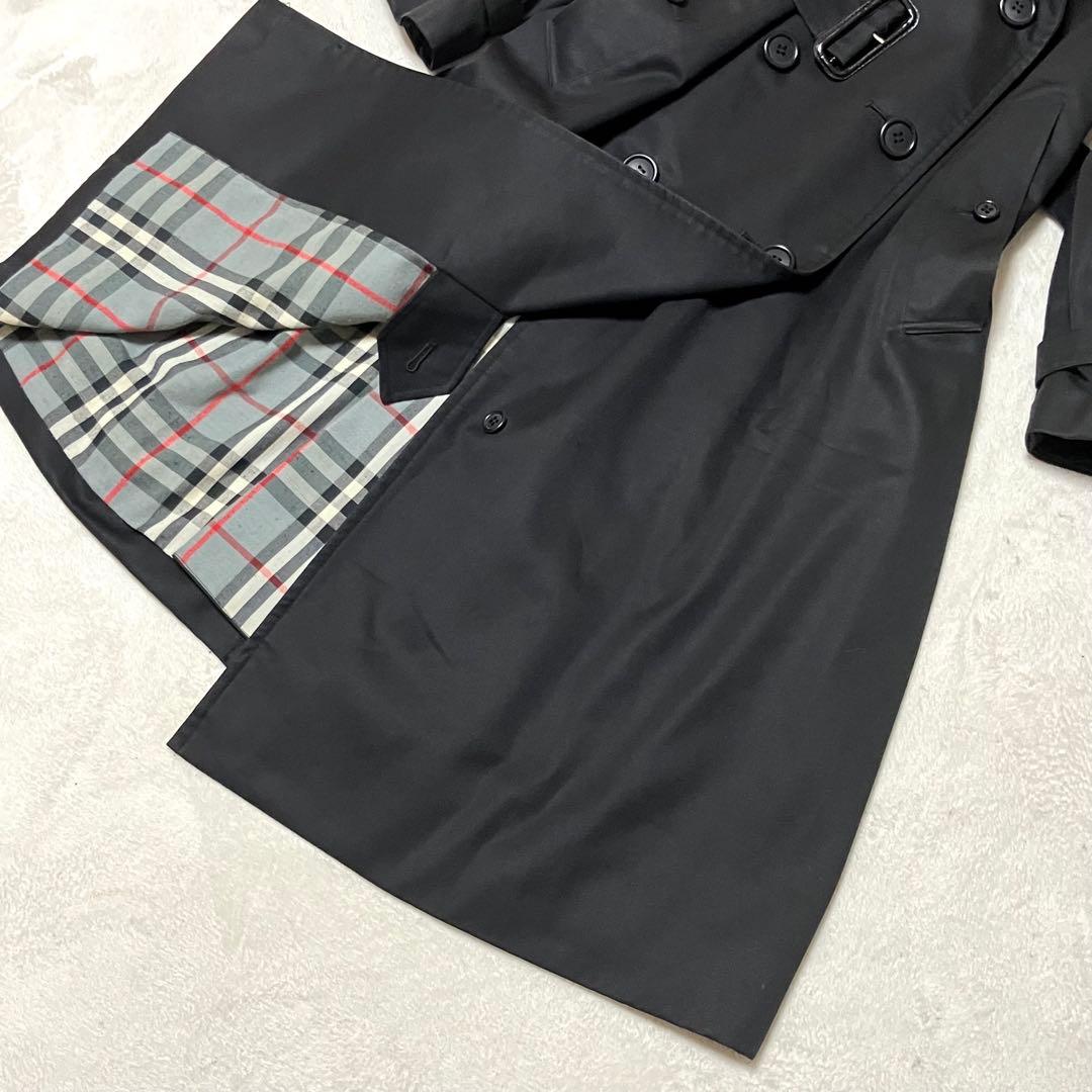 バーバリー 英国製 トレンチコート ロング 裏ノバチェック総柄 ベルト　黒　S