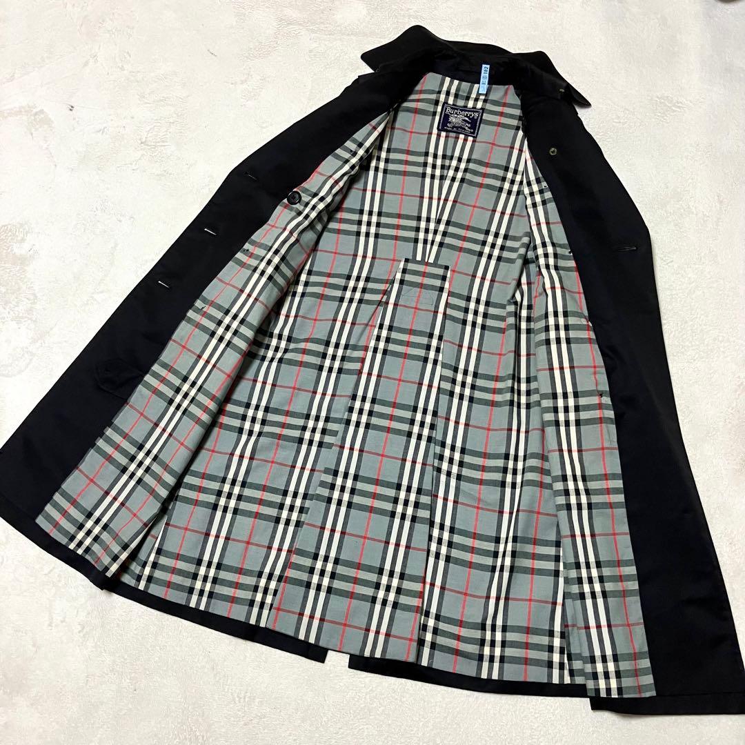 バーバリー 英国製 トレンチコート ロング 裏ノバチェック総柄 ベルト　黒　S