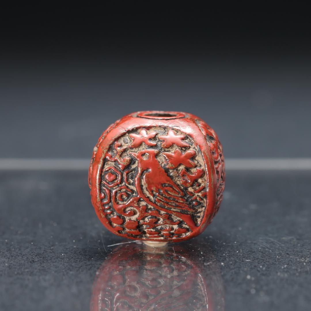 緒締め玉　鳥図　波千鳥　骨董　胴乱　赤　R1452