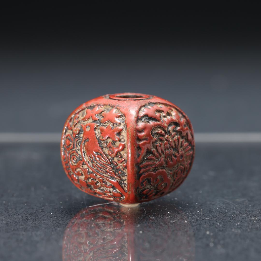 緒締め玉　鳥図　波千鳥　骨董　胴乱　赤　R1452