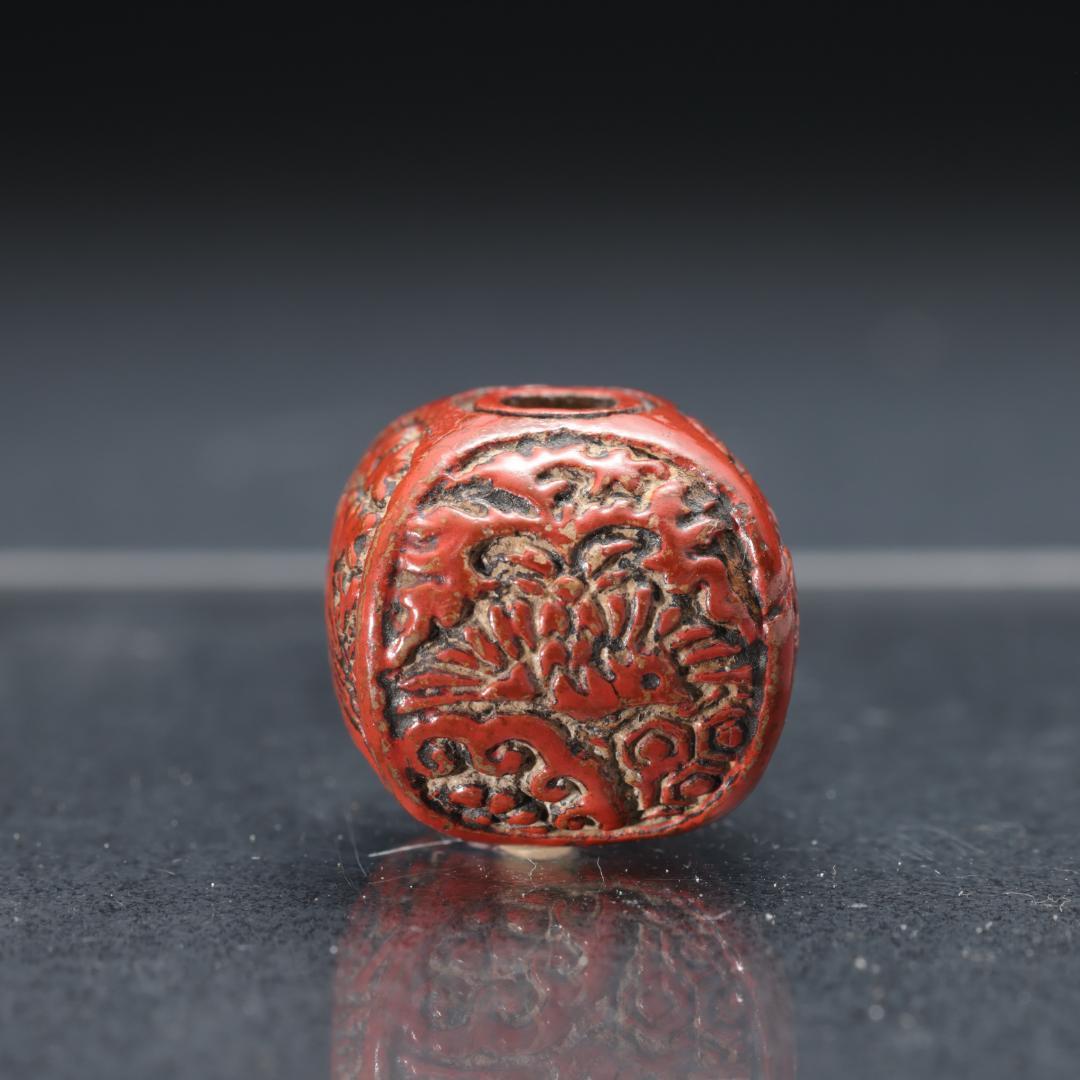 緒締め玉　鳥図　波千鳥　骨董　胴乱　赤　R1452