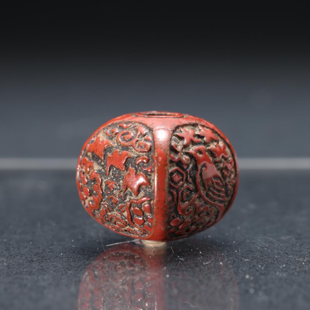 緒締め玉　鳥図　波千鳥　骨董　胴乱　赤　R1452