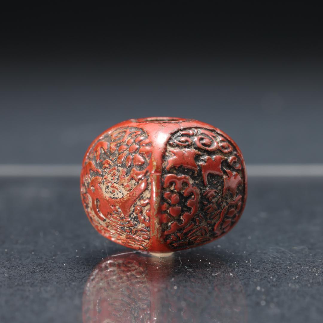 緒締め玉　鳥図　波千鳥　骨董　胴乱　赤　R1452