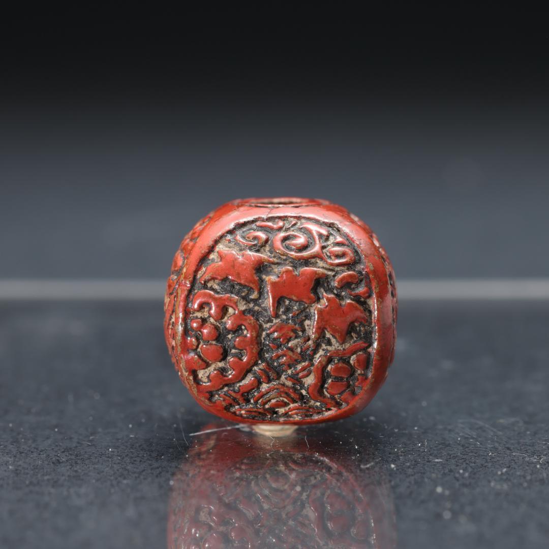 緒締め玉　鳥図　波千鳥　骨董　胴乱　赤　R1452
