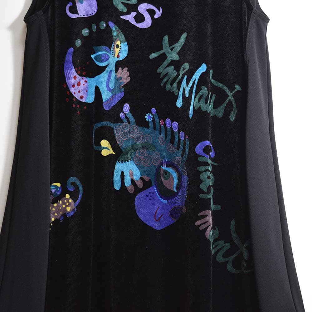 TOKUKO 1er VOL アートプリント ベロア Aライン チュニック 黒