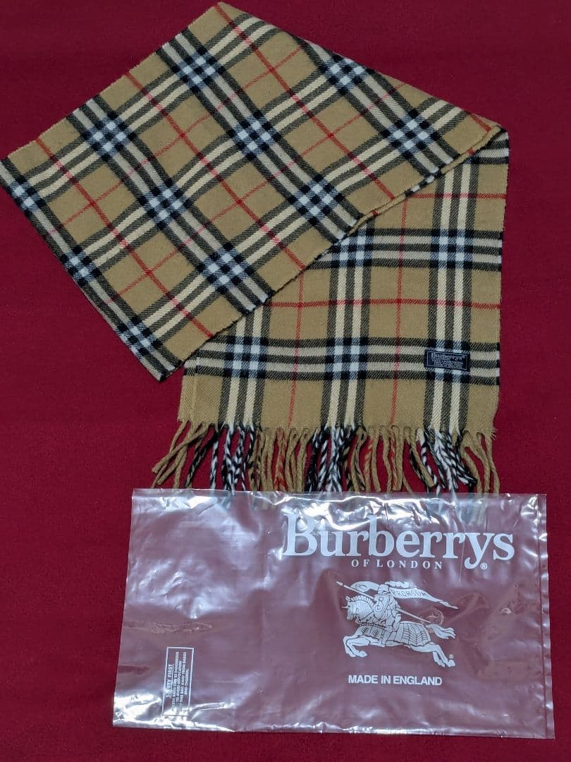 バーバリー/グレー・ショール、ストール、マフラー×ノバチェックマフラー・ロゴ袋付
