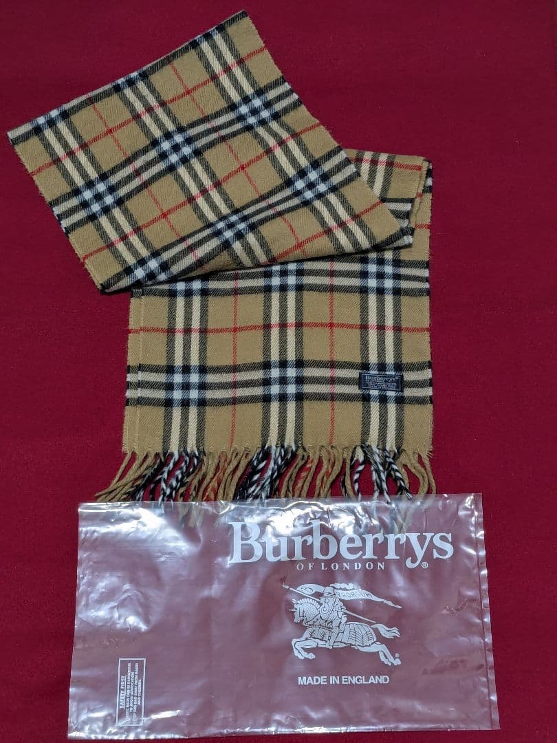 バーバリー/グレー・ショール、ストール、マフラー×ノバチェックマフラー・ロゴ袋付