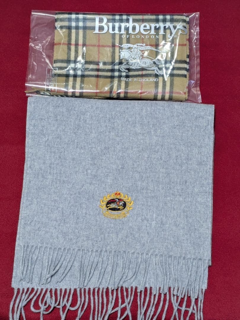 バーバリー/グレー・ショール、ストール、マフラー×ノバチェックマフラー・ロゴ袋付