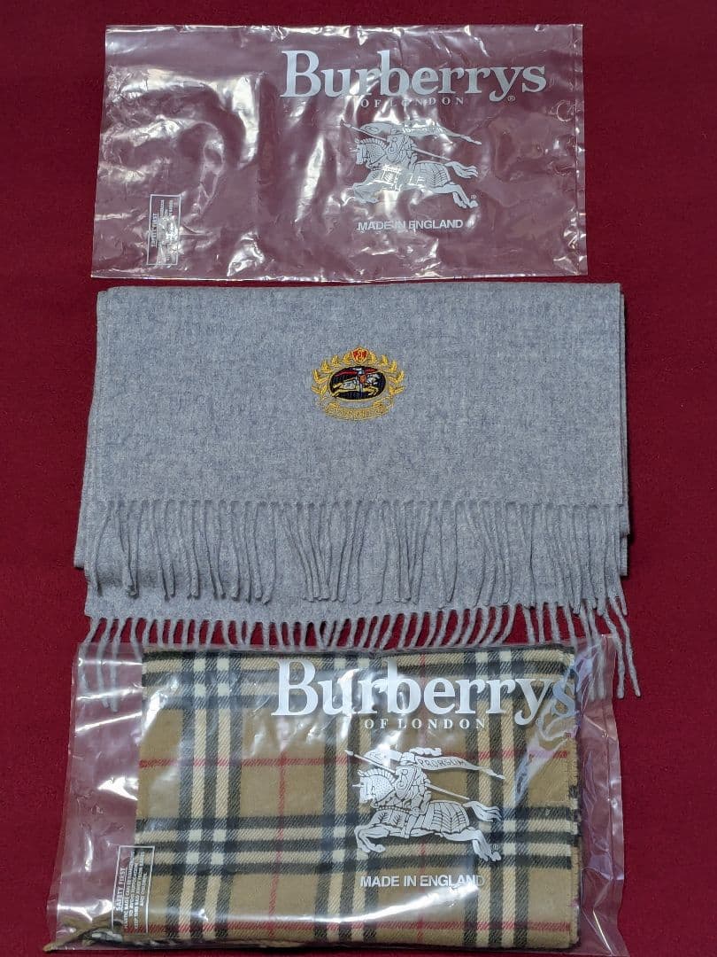 バーバリー/グレー・ショール、ストール、マフラー×ノバチェックマフラー・ロゴ袋付