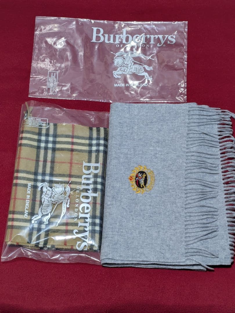 バーバリー/グレー・ショール、ストール、マフラー×ノバチェックマフラー・ロゴ袋付