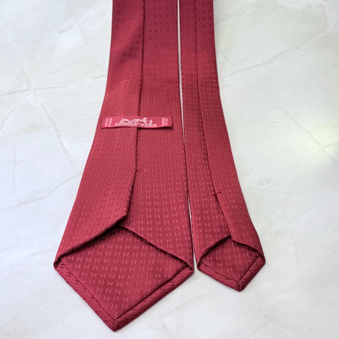 ☆即発 エルメス ファソネH façonné H シルクネクタイ ボルド 極美品