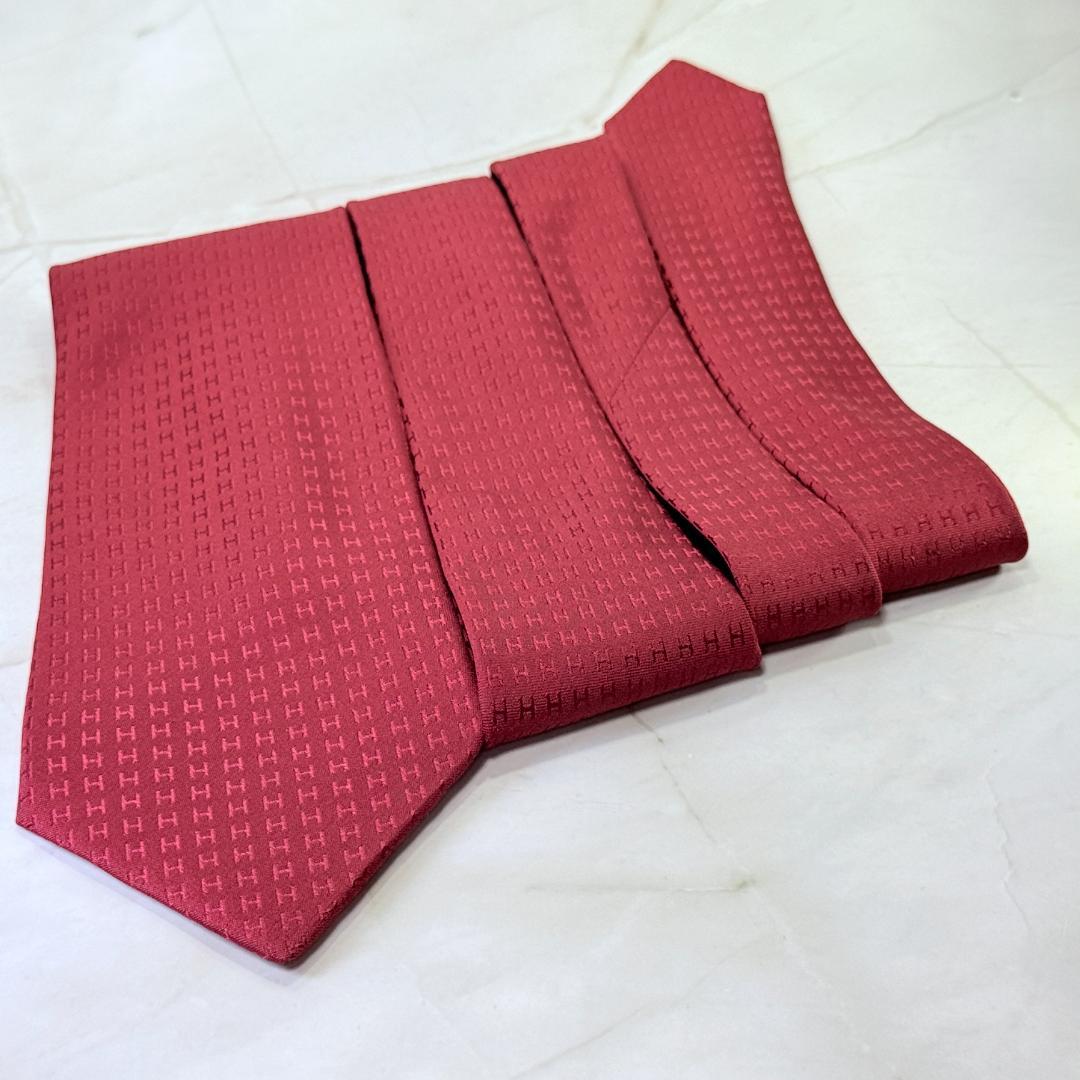 ☆即発 エルメス ファソネH façonné H シルクネクタイ ボルド 極美品