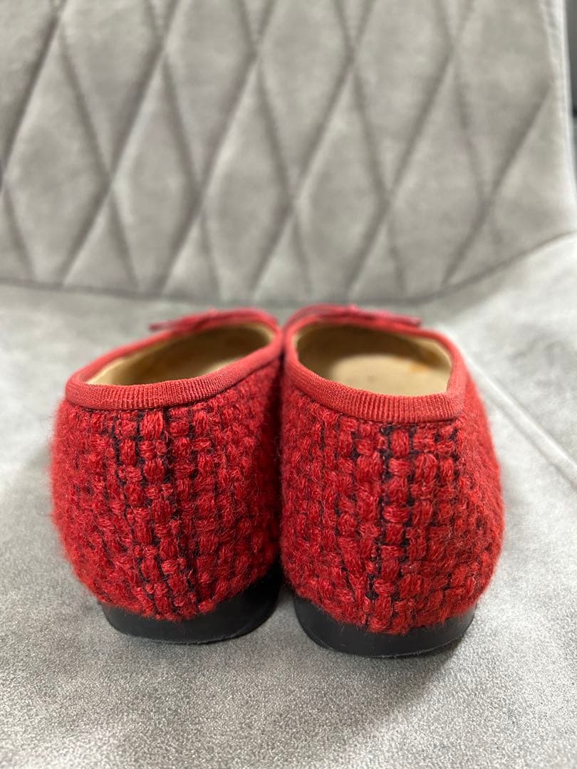 正規品　レア　シャネル　ココマーク ツイード レッド　バレエシューズ