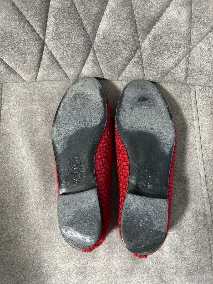 正規品　レア　シャネル　ココマーク ツイード レッド　バレエシューズ