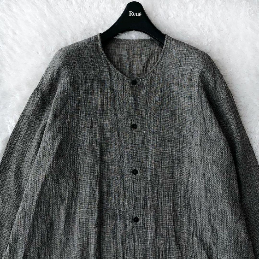 ヨーガンレール チュニック リネン100 スリット 長袖 チャコールグレー 3L