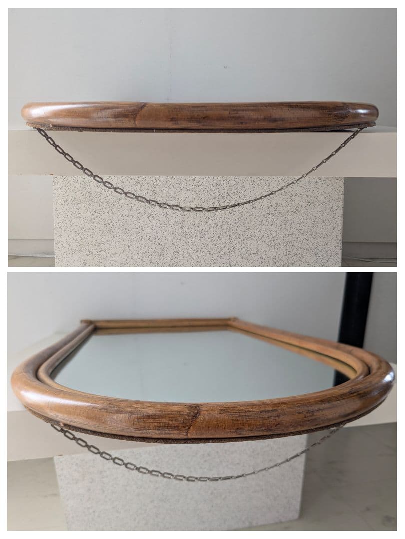 ヴィンテージ ラタン アーチ ウォールミラー オールドラタン モダン藤 レトロ