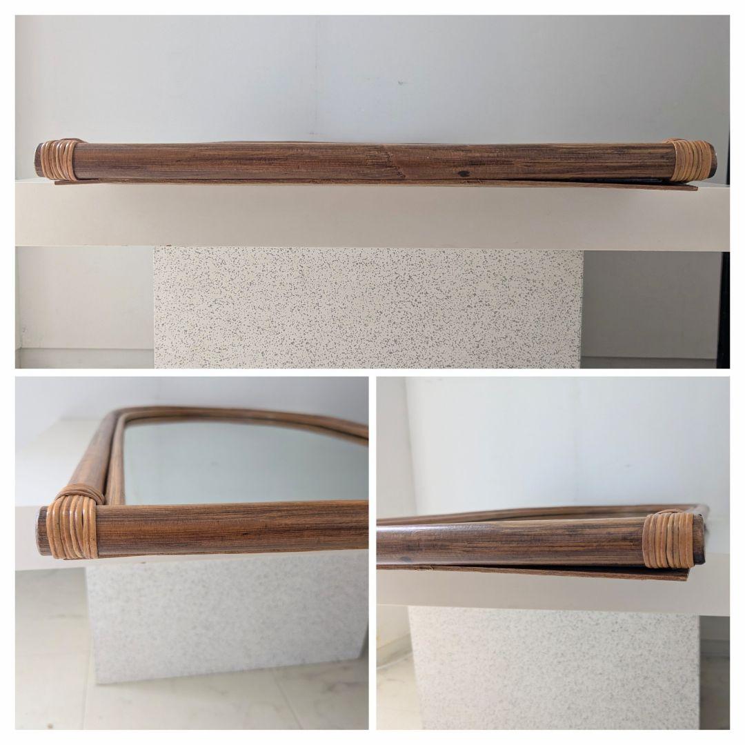 ヴィンテージ ラタン アーチ ウォールミラー オールドラタン モダン藤 レトロ