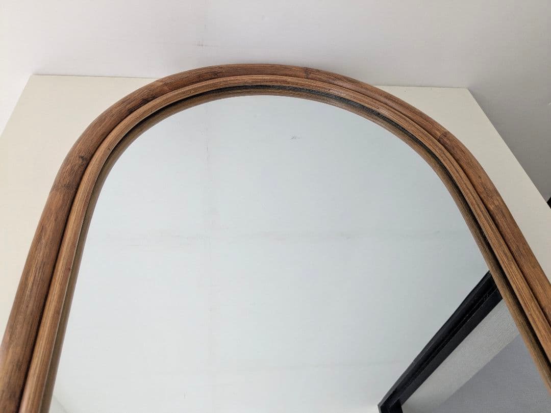 ヴィンテージ ラタン アーチ ウォールミラー オールドラタン モダン藤 レトロ