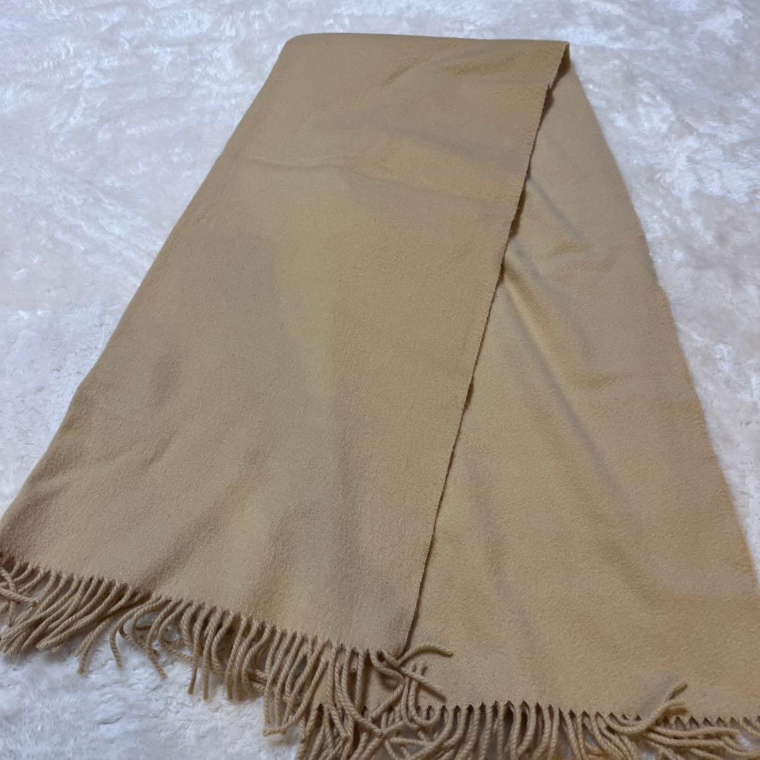 エルメス　大判ストール　キャメル　カシミヤ　ロゴ刺繍入り