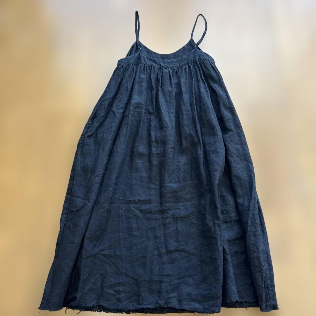 未使用に近い　ネストローブ　定番キャミワンピース　リネン　ブラック　通年活躍