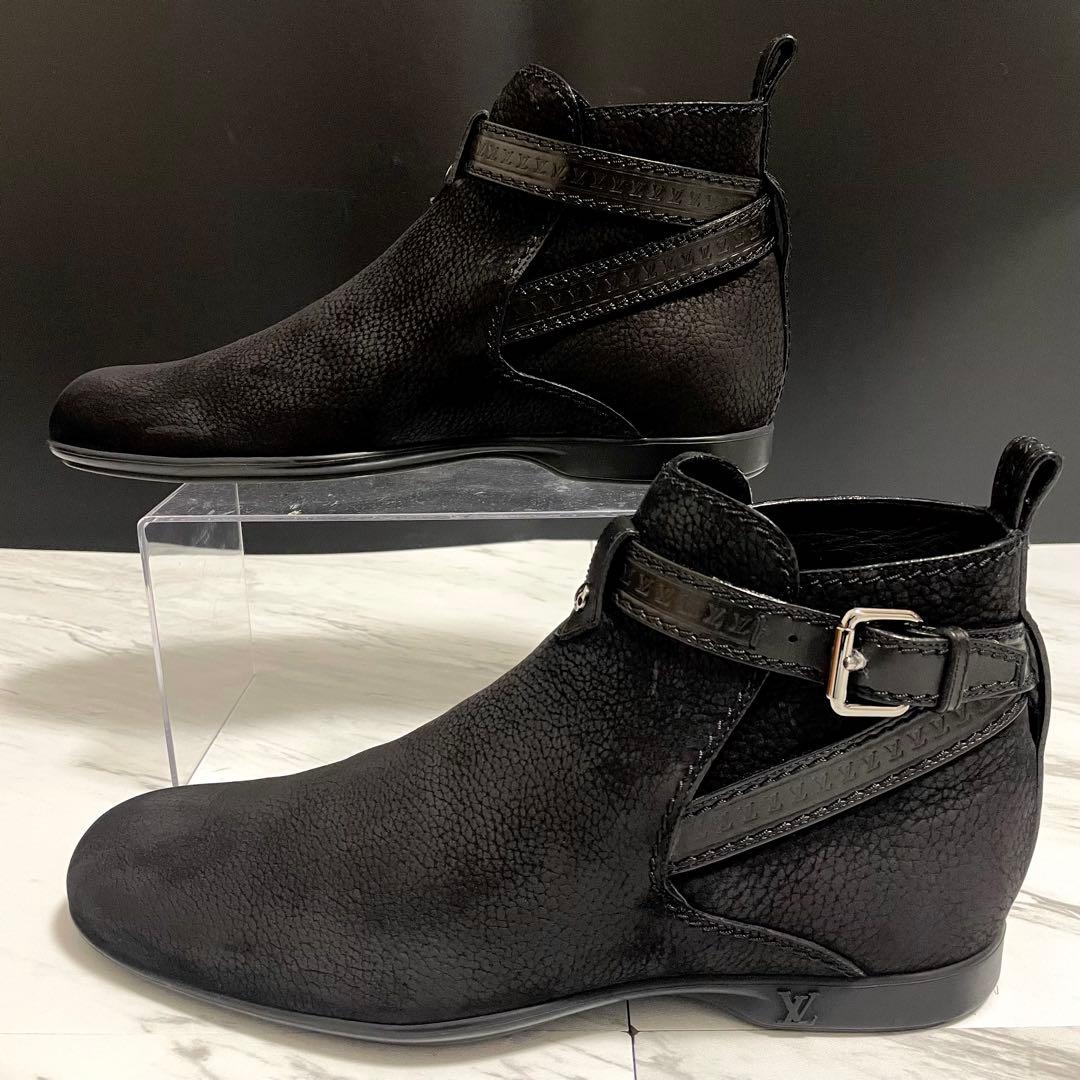 美品⭐️ルイヴィトン アンクルブーツ モノグラム ロゴ刻印 レザー 黒 26.5