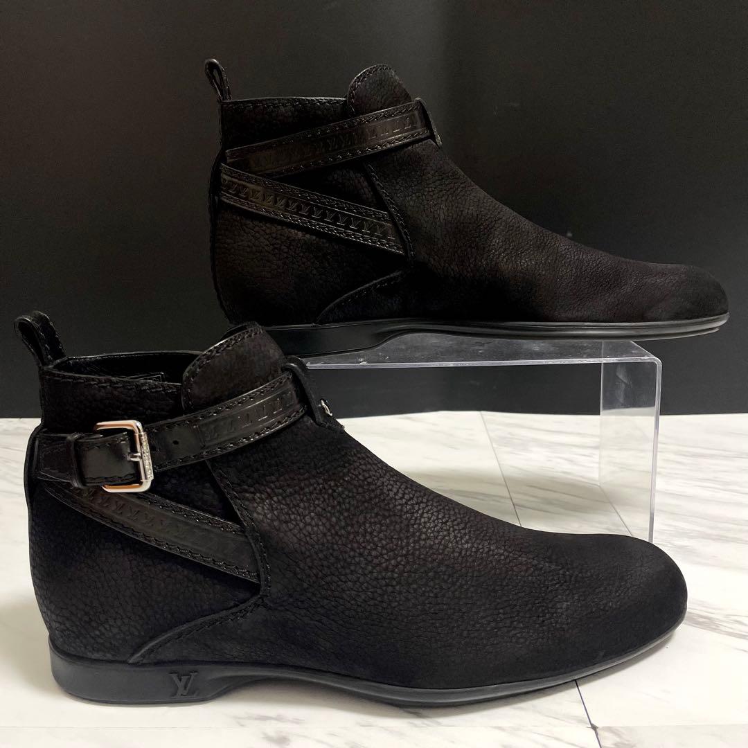 美品⭐️ルイヴィトン アンクルブーツ モノグラム ロゴ刻印 レザー 黒 26.5