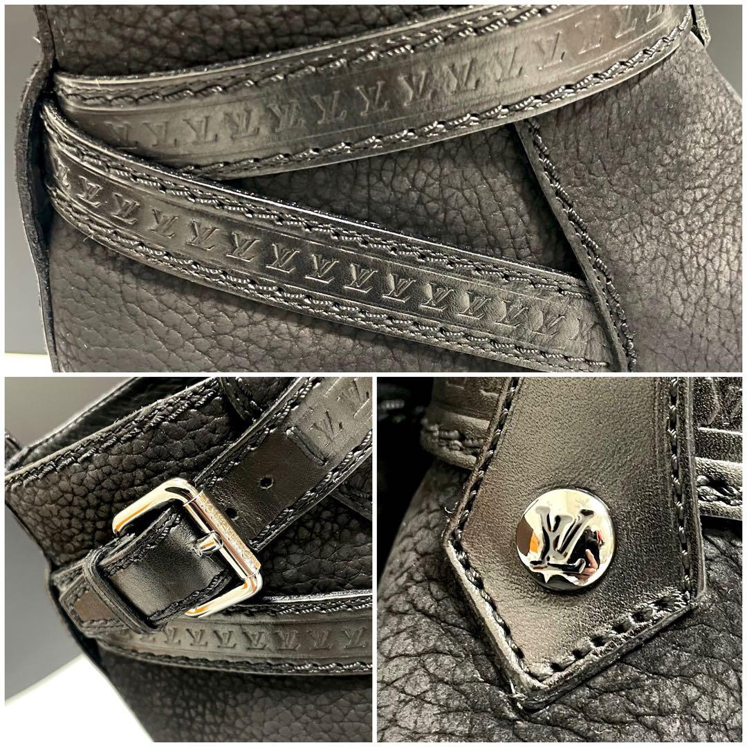 美品⭐️ルイヴィトン アンクルブーツ モノグラム ロゴ刻印 レザー 黒 26.5