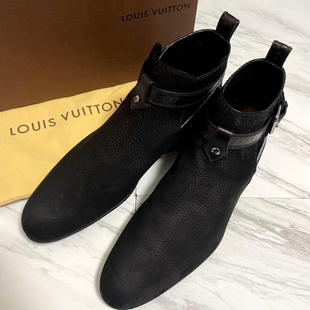 美品⭐️ルイヴィトン アンクルブーツ モノグラム ロゴ刻印 レザー 黒 26.5