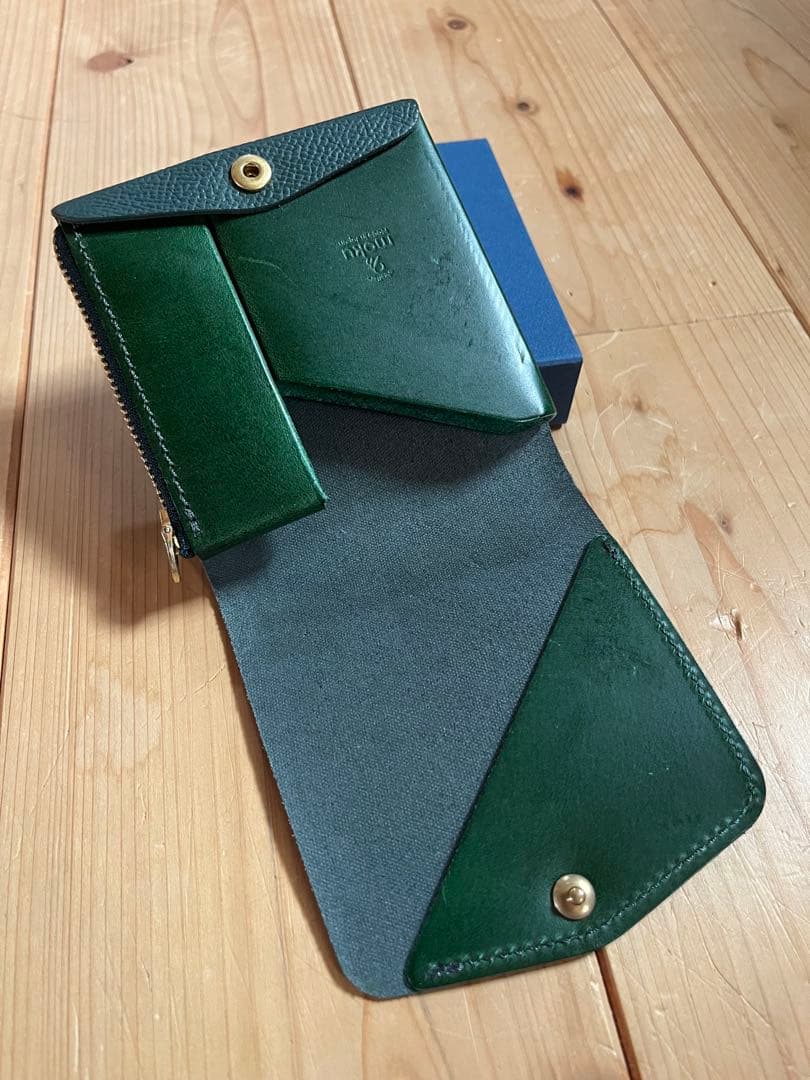 MOKU 限定レザー折りたたみ財布 ダークグリーン