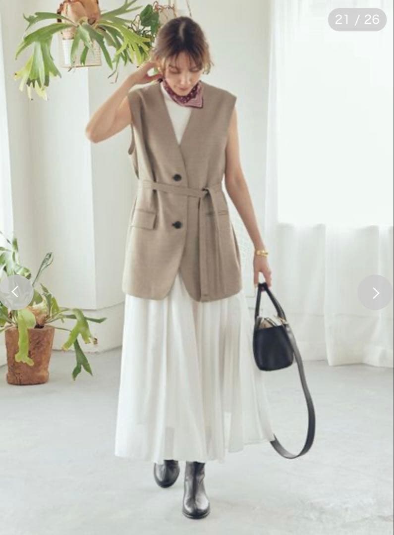 共ベルト付きオーバーサイズノーカラーベスト