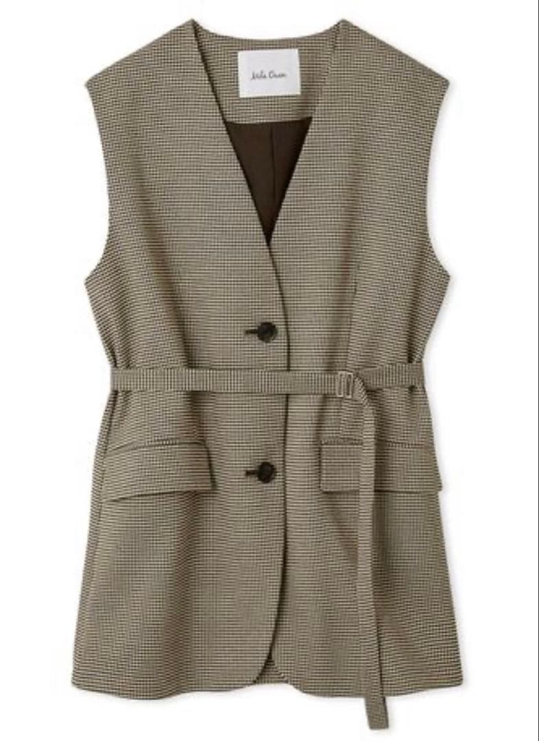 共ベルト付きオーバーサイズノーカラーベスト