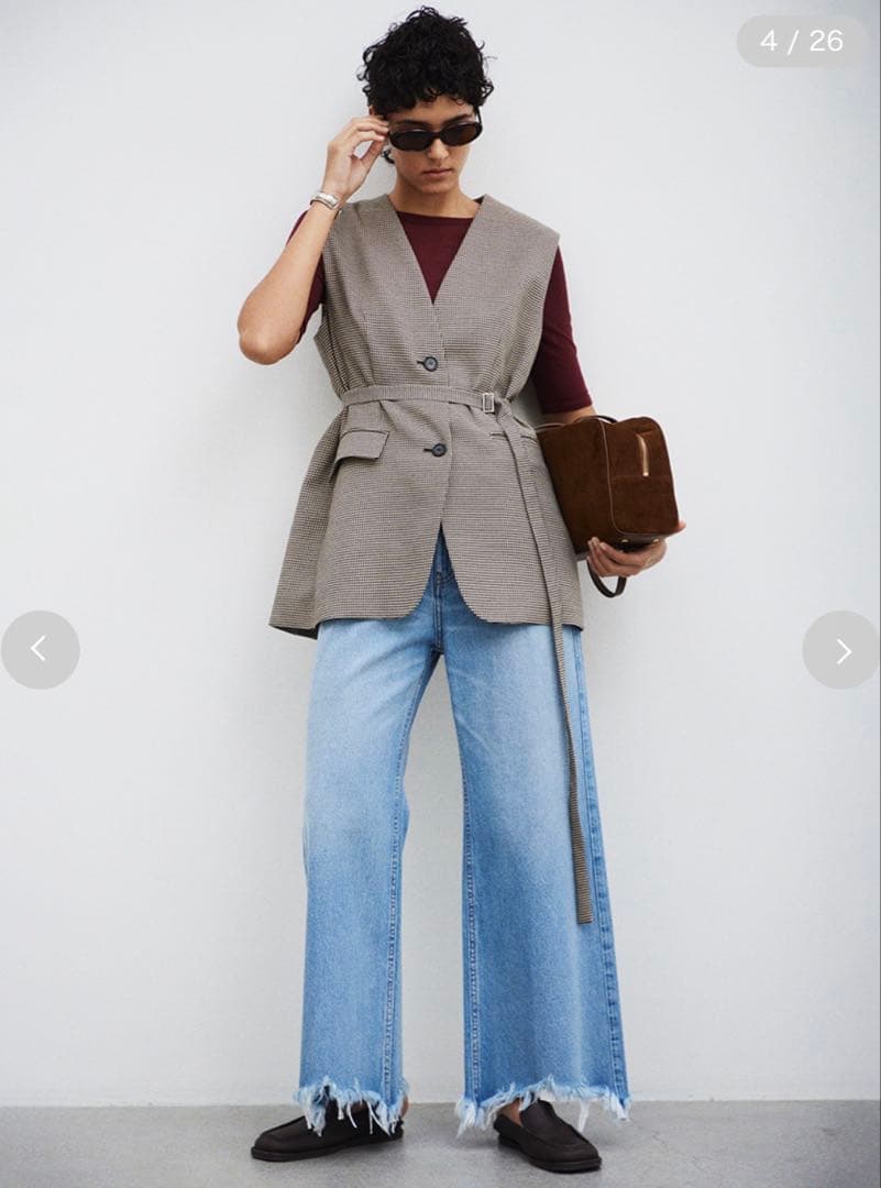 共ベルト付きオーバーサイズノーカラーベスト