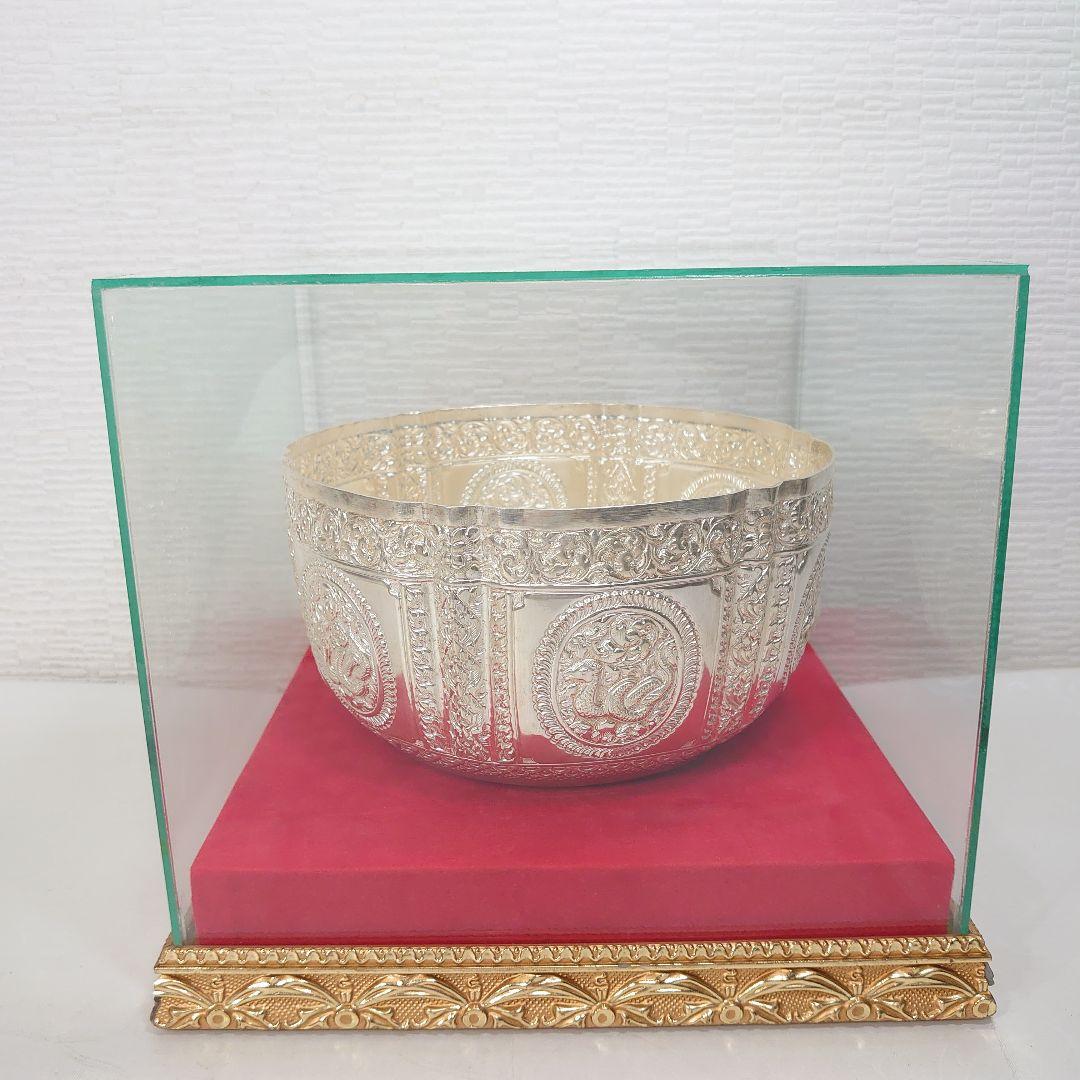 ケ*ン様 銀杯 銀細工 銀製ボウル 直径約21cm ラオス 1997年 ガラスケ