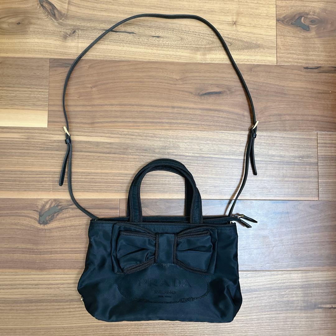 【極美品】PRADAプラダ2wayリボンナイロン バッグ黒