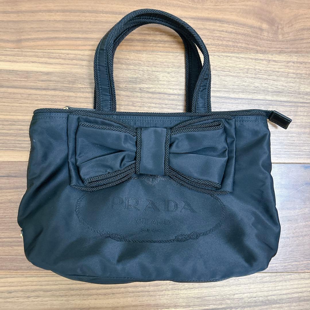 【極美品】PRADAプラダ2wayリボンナイロン バッグ黒
