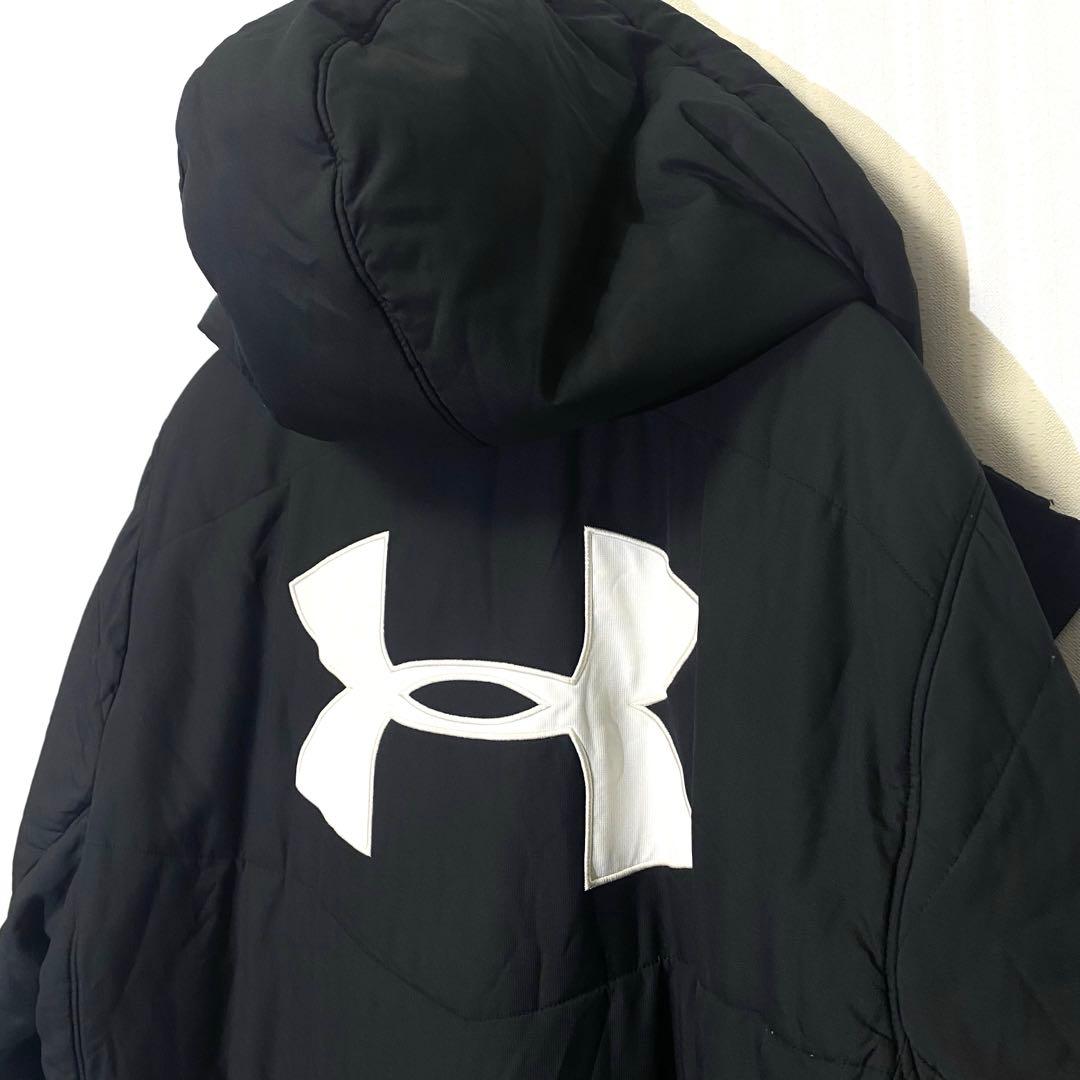 ★UNDER ARMOUR★刺繍ロゴ ベンチコート 中綿 ロング ブラック XL