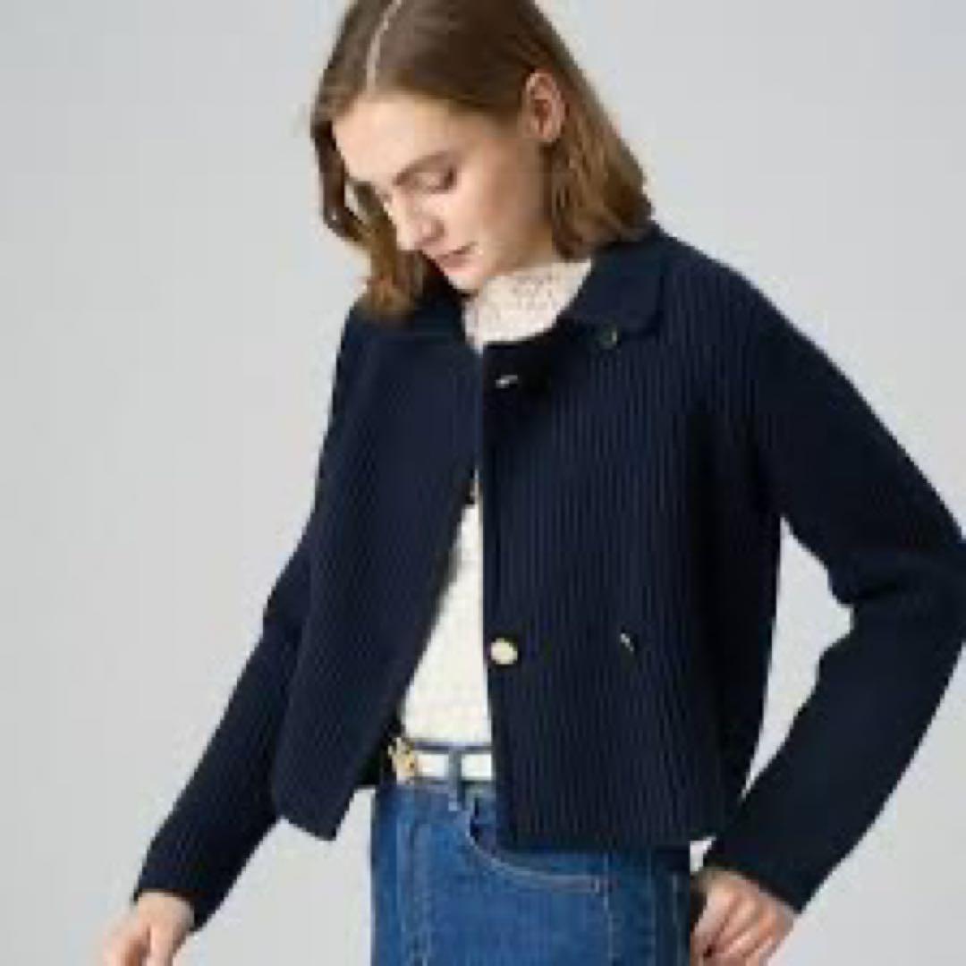 ANAYI 2024AW スーパージロン襟付き カーディガン ネイビー 38