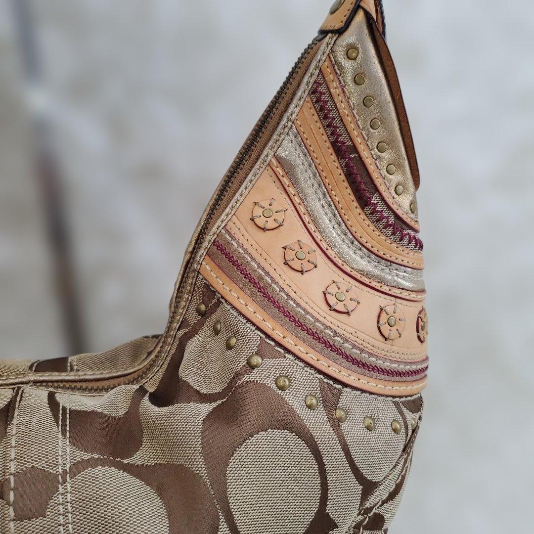 ⭐極美⭐COACH シグネクチャー パッチワーク ハーフムーン ショルダーバッグ