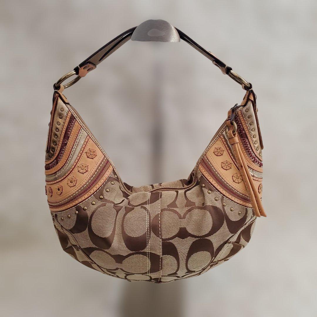 ⭐極美⭐COACH シグネクチャー パッチワーク ハーフムーン ショルダーバッグ