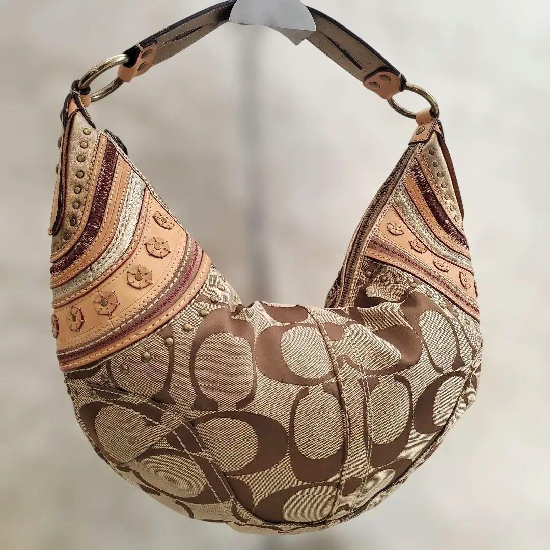 ⭐極美⭐COACH シグネクチャー パッチワーク ハーフムーン ショルダーバッグ