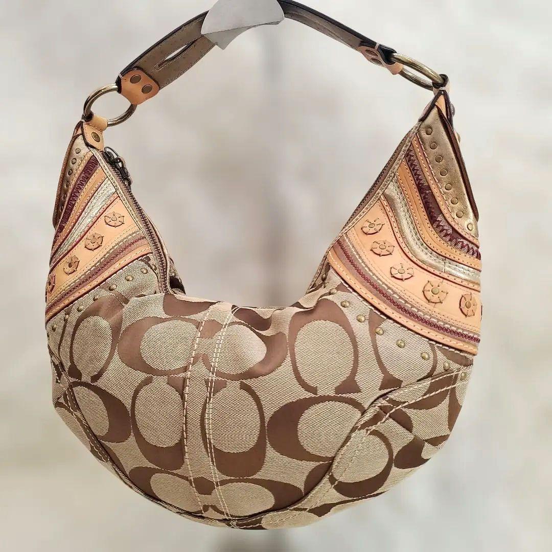 ⭐極美⭐COACH シグネクチャー パッチワーク ハーフムーン ショルダーバッグ