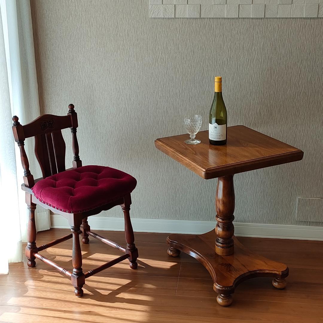 アンティーク　サイドテーブル　コーヒーテーブル　丸脚　スクエア