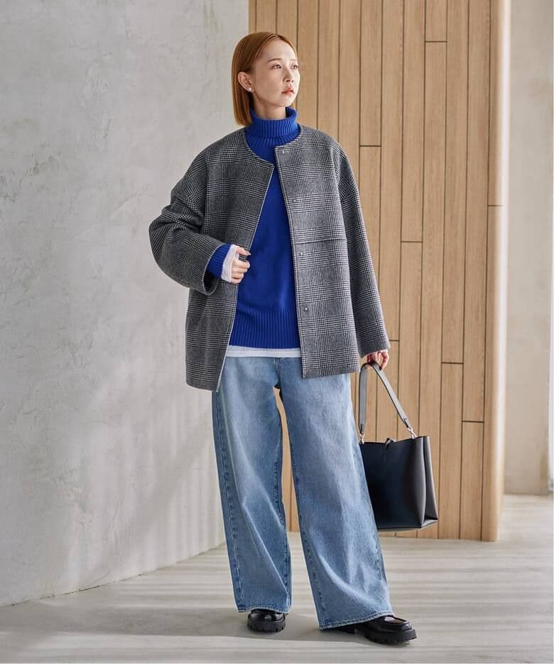 【ピース】スーパー140ビーバーノーカラーショートコート