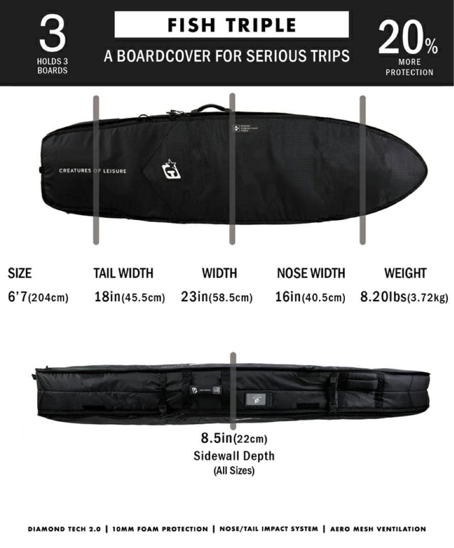 【3本用】CREATURES OF LEISURE サーフボードケース 6'7\"