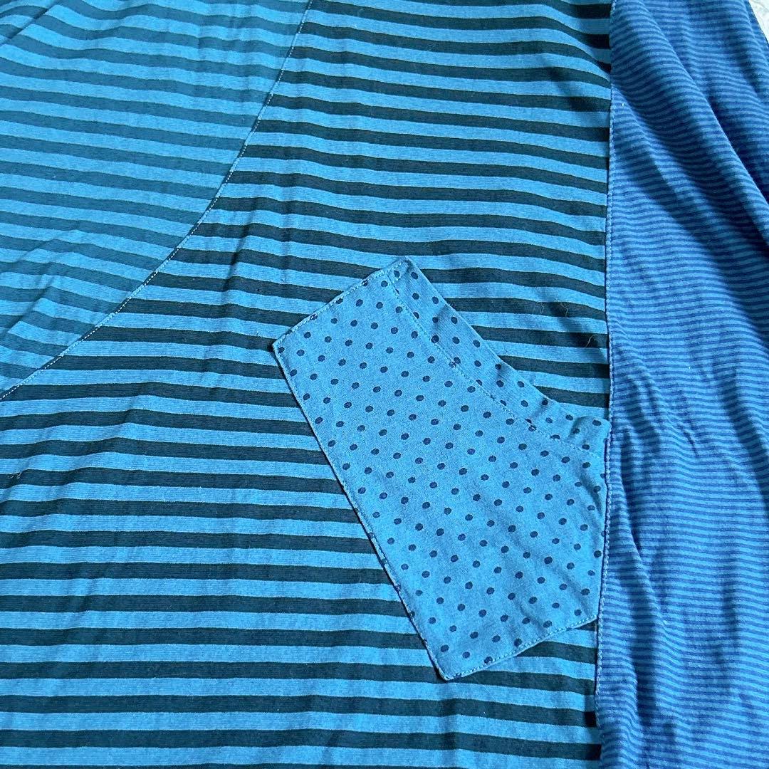 センソユニコ⁂ロングチュニック　ワンピース　ボーダー　ドット　パッチワーク　青系