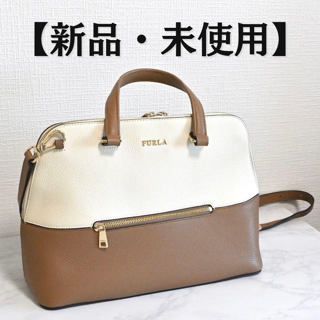 FURLA フルラ 2WAY ハンドバッグ レザー 白 ブラウン レディース