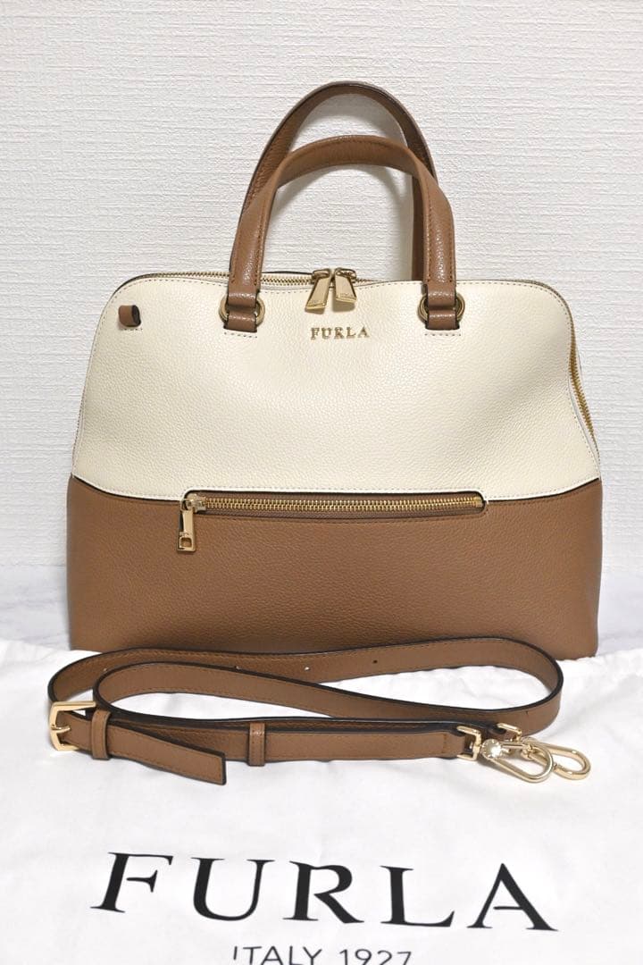 FURLA フルラ 2WAY ハンドバッグ レザー 白 ブラウン レディース