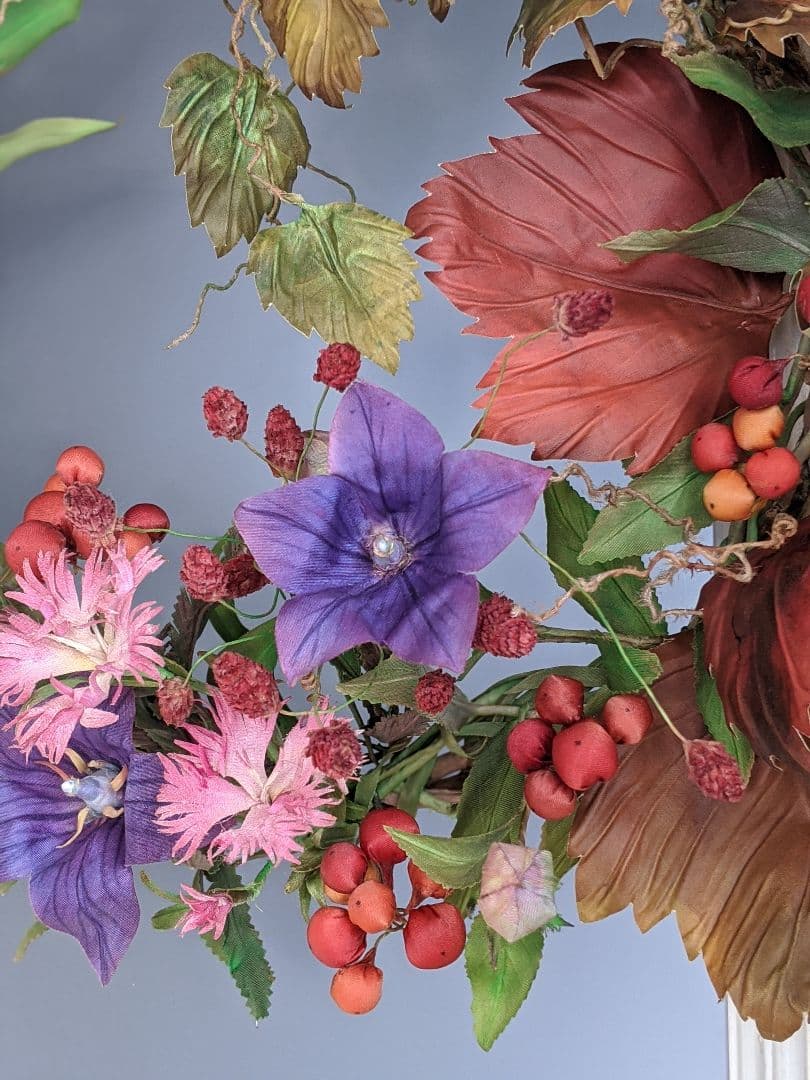 アートフラワーリース❁秋の花❁染花布花❁ハンドメイド